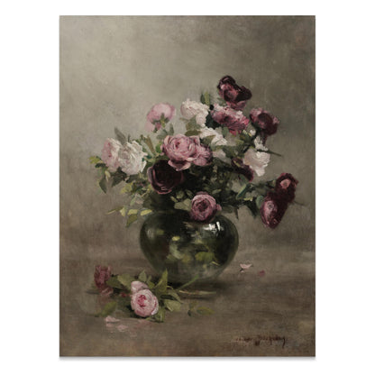 Premium Poster of Beautiful Vintage Roses in Vase Still Life Art Posters