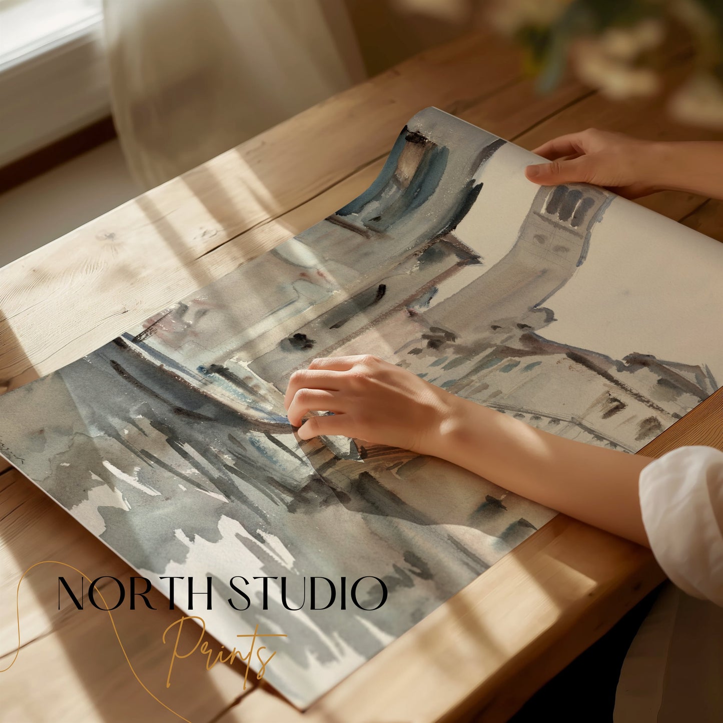 Premium Poster of Beautiful Watercolor Scene of Venice Canals Posters