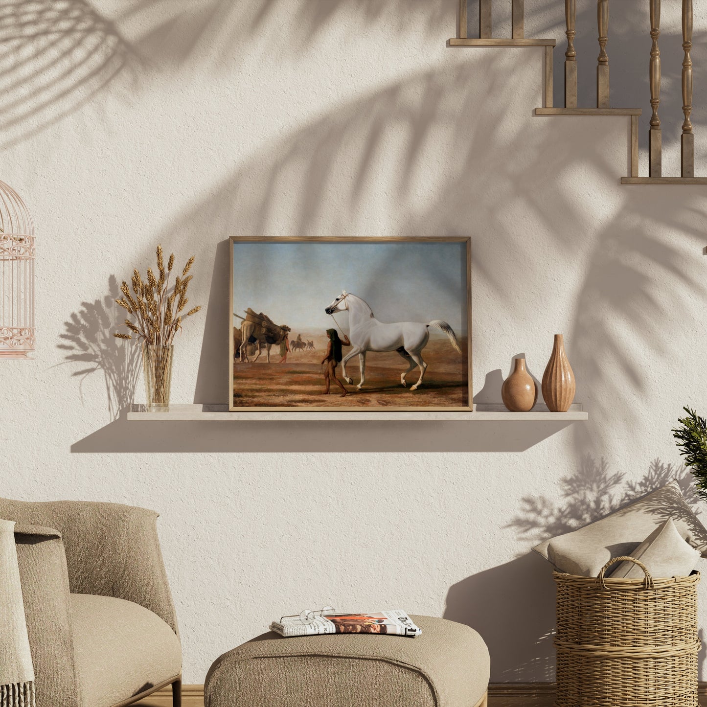Premium Poster of Beautiful White Horse Walking Through Desert Posters