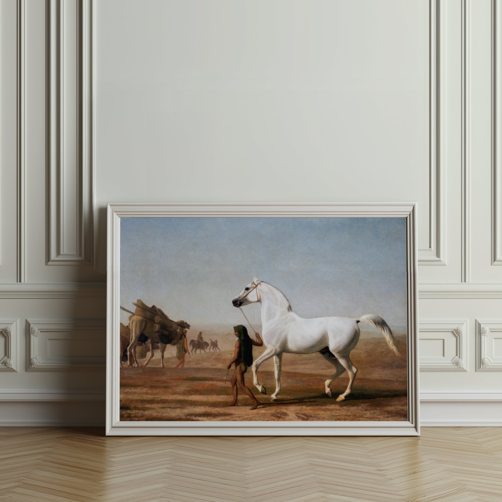 Premium Poster of Beautiful White Horse Walking Through Desert Posters