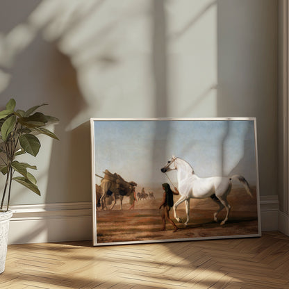 Premium Poster of Beautiful White Horse Walking Through Desert Posters