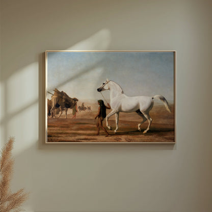 Premium Poster of Beautiful White Horse Walking Through Desert Posters