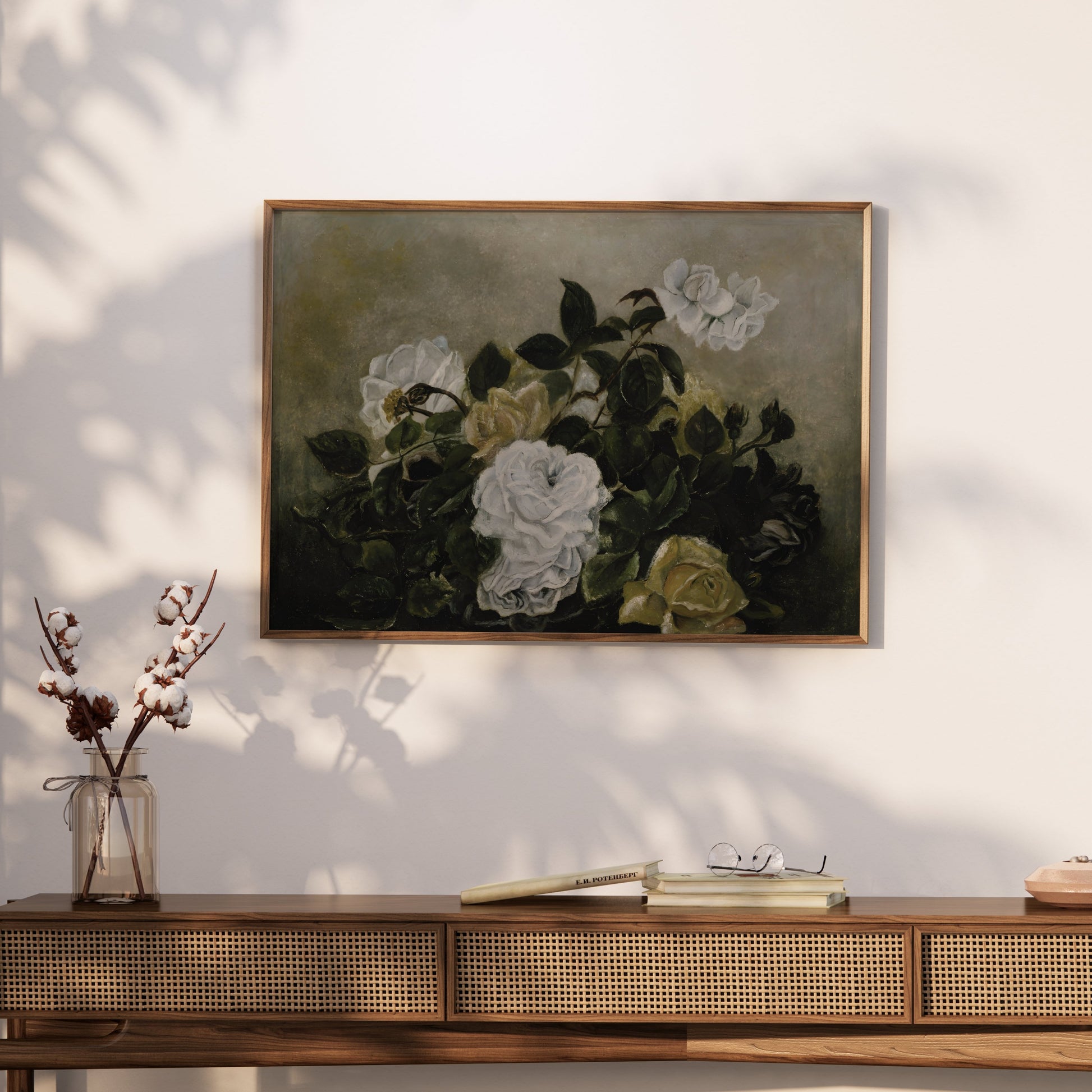 Premium Poster of Beautiful White Roses Blossoming in Lush Greenery Posters