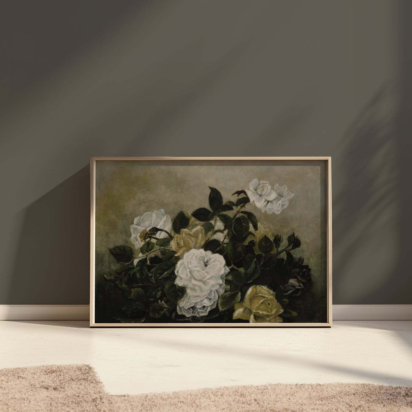 Premium Poster of Beautiful White Roses Blossoming in Lush Greenery Posters