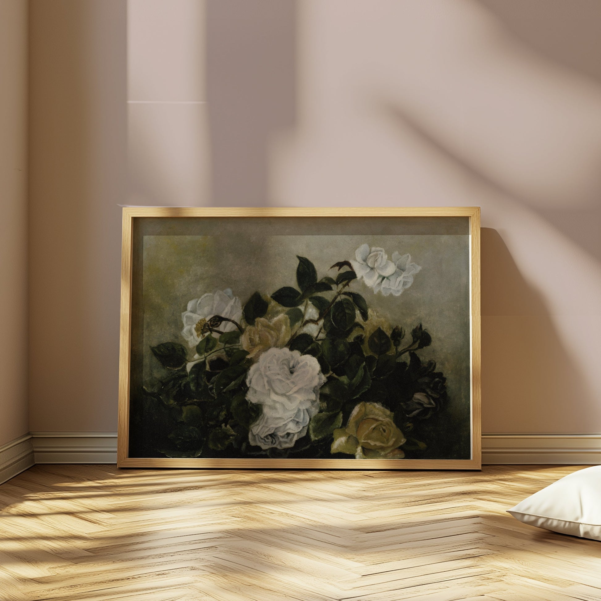 Premium Poster of Beautiful White Roses Blossoming in Lush Greenery Posters