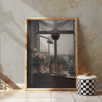 Premium Poster of Beautiful Window View with Potted Plants Posters