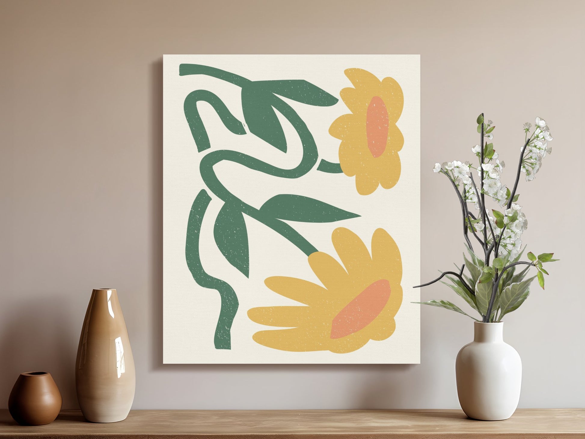 Premium Poster of Beautiful Yellow Flowers on Twisting Stem Canvas Wraps