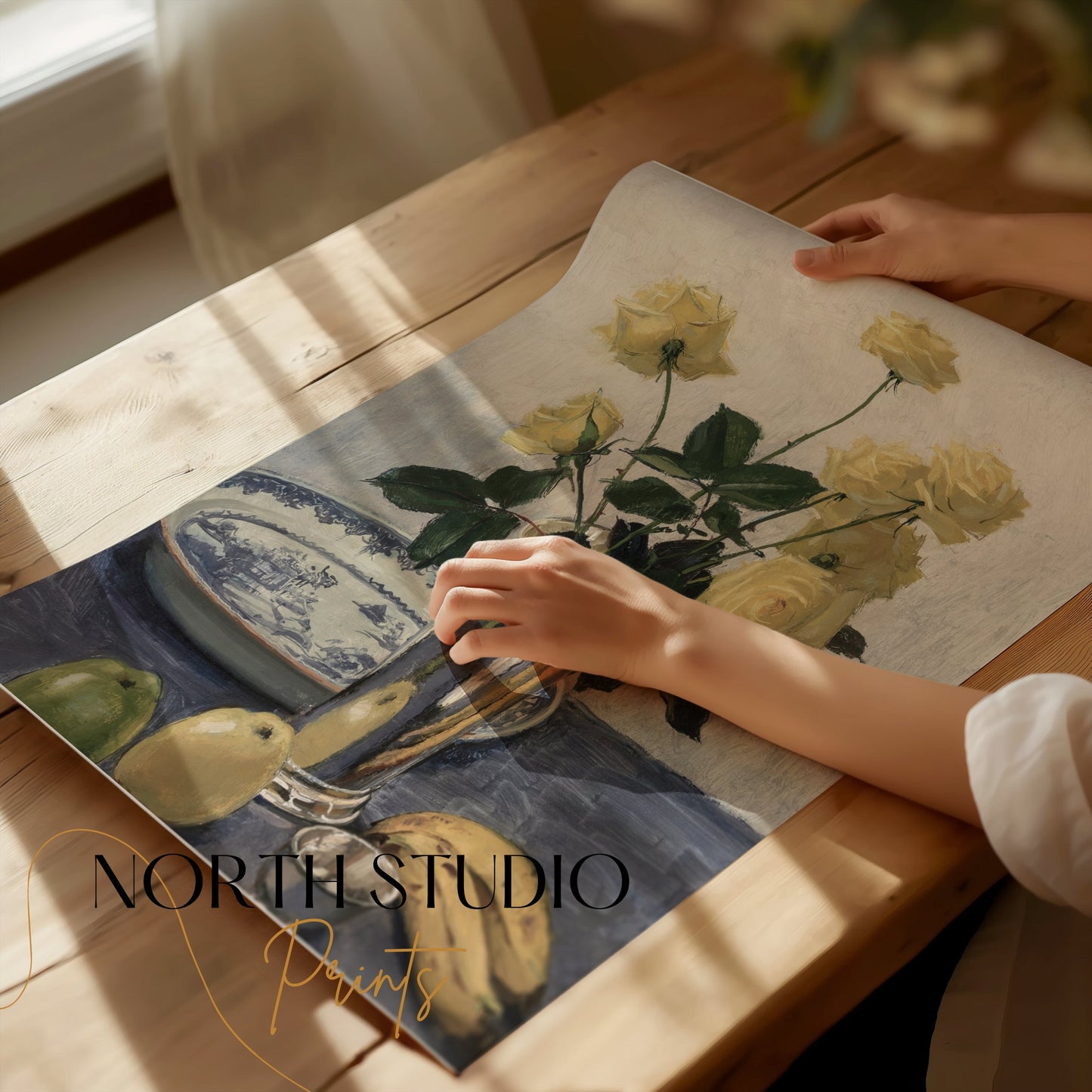 Premium Poster of Beautiful Yellow Roses with Fruit Still Life Posters