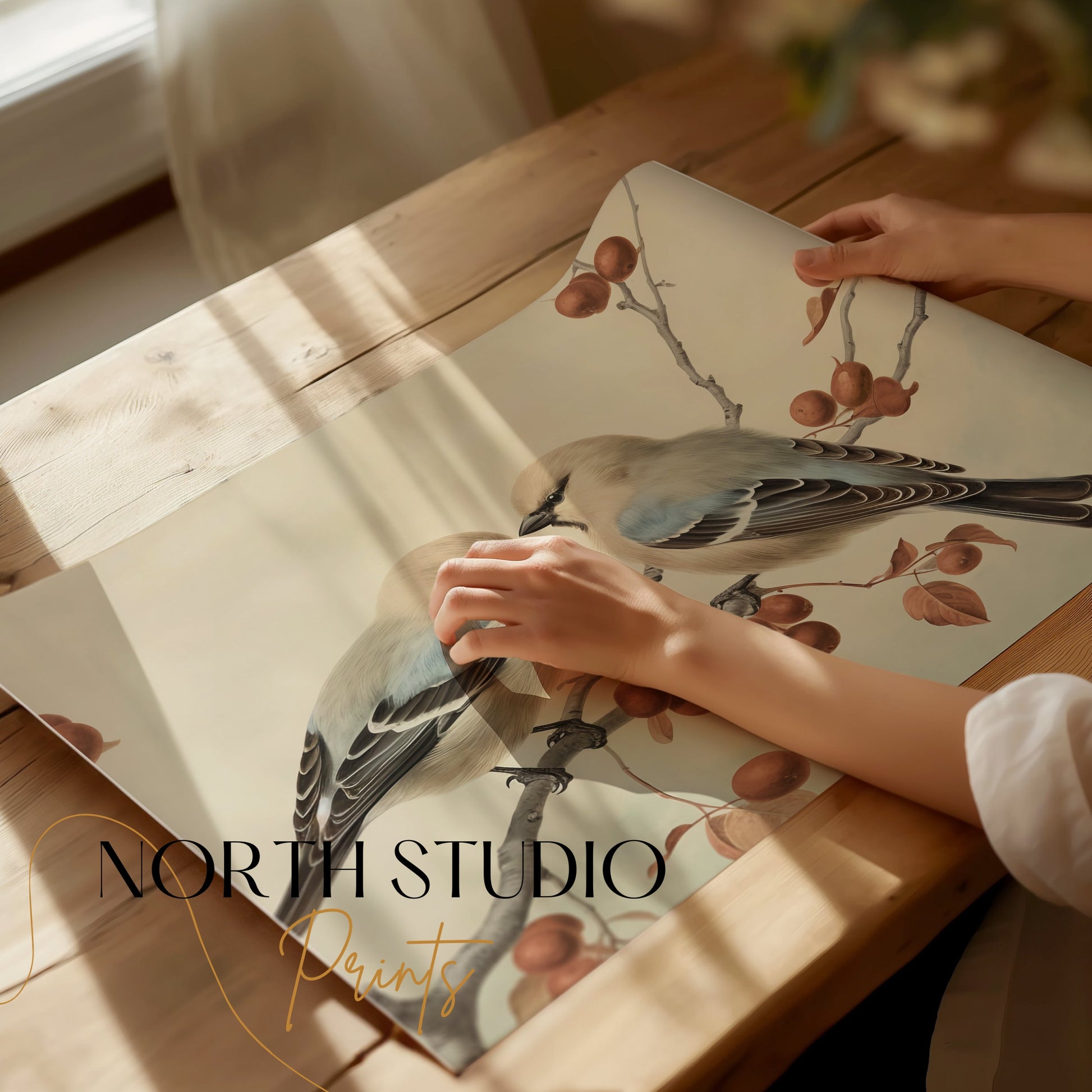 Premium Poster of Beautifully Designed Birds on a Branch Art Posters