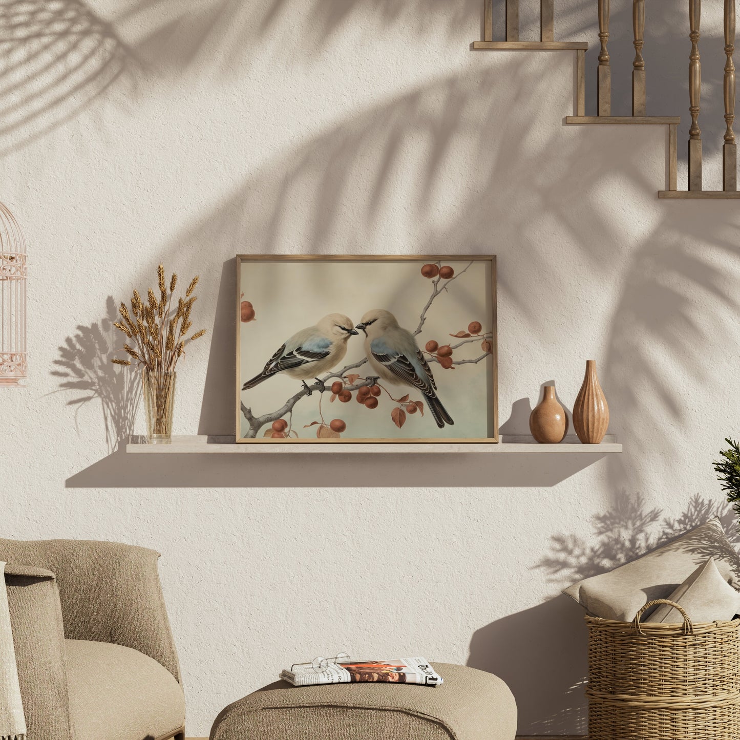 Premium Poster of Beautifully Designed Birds on a Branch Art Posters