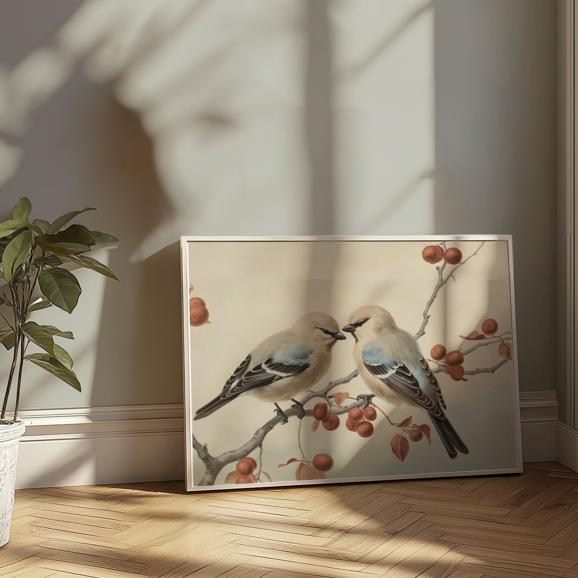 Premium Poster of Beautifully Designed Birds on a Branch Art Posters