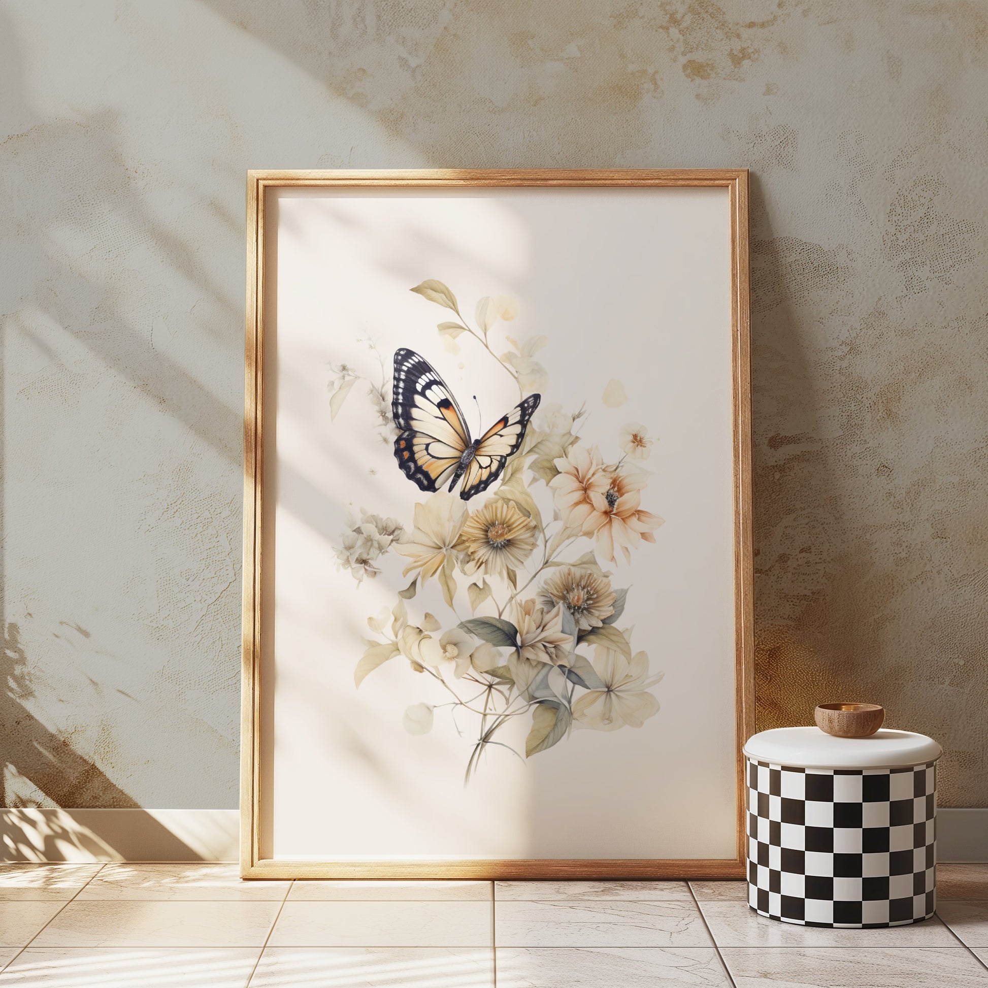 Premium Poster of Beautifully Intricate Butterfly and Floral Design Posters