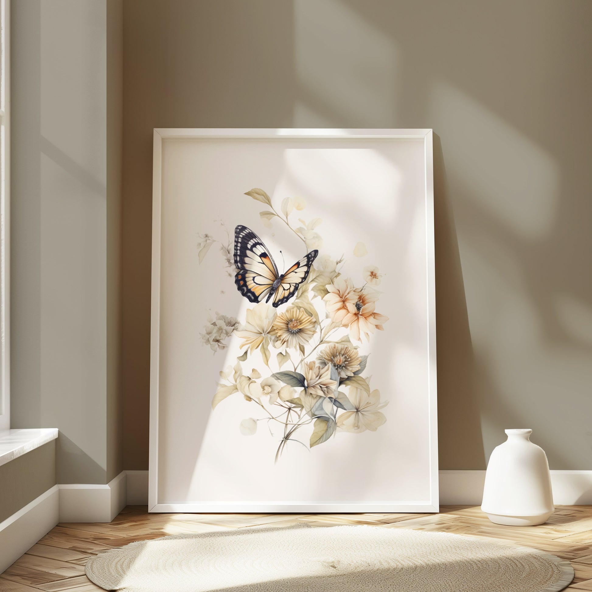 Premium Poster of Beautifully Intricate Butterfly and Floral Design Posters