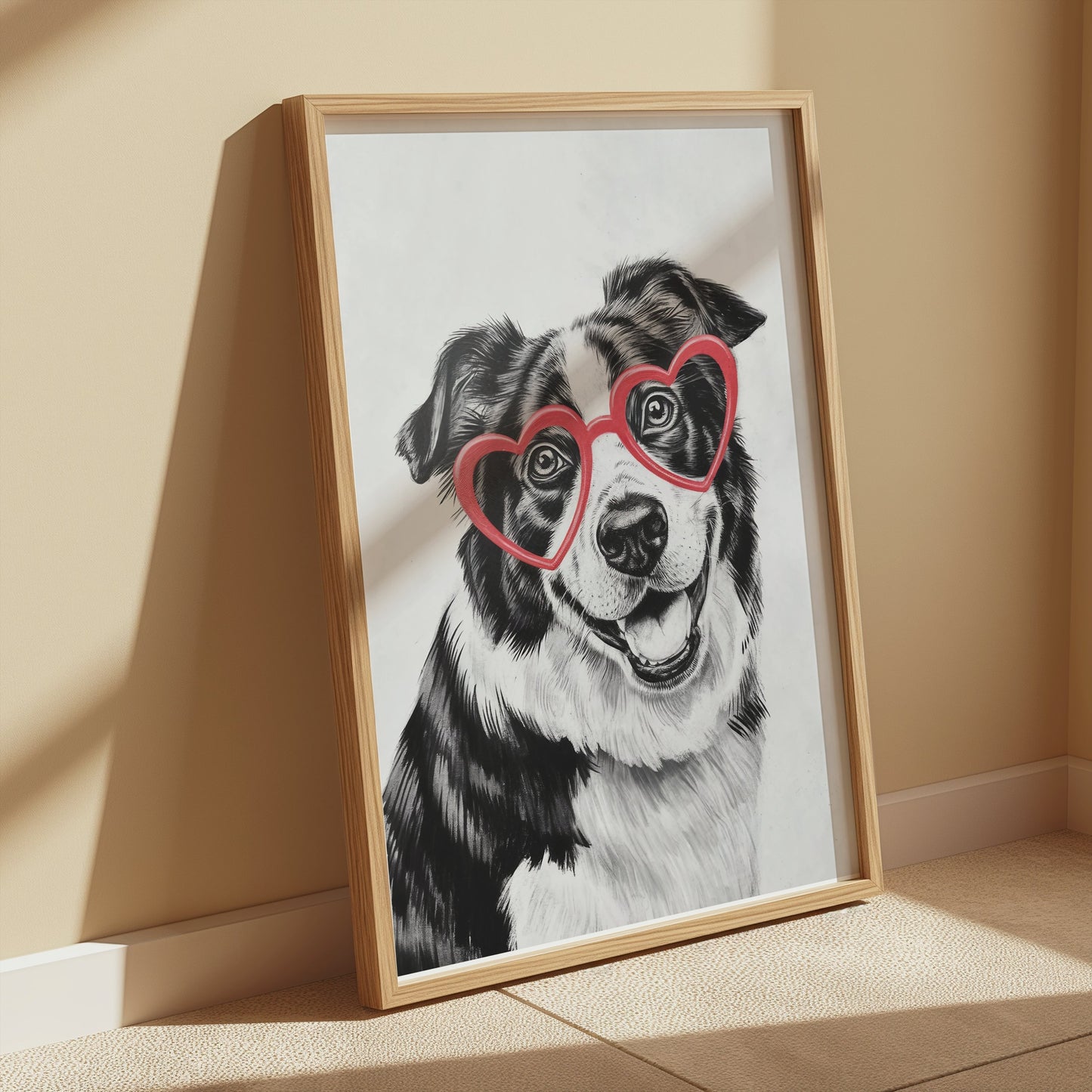 Premium Poster of Black and White Dog With Heart Glasses Art Posters
