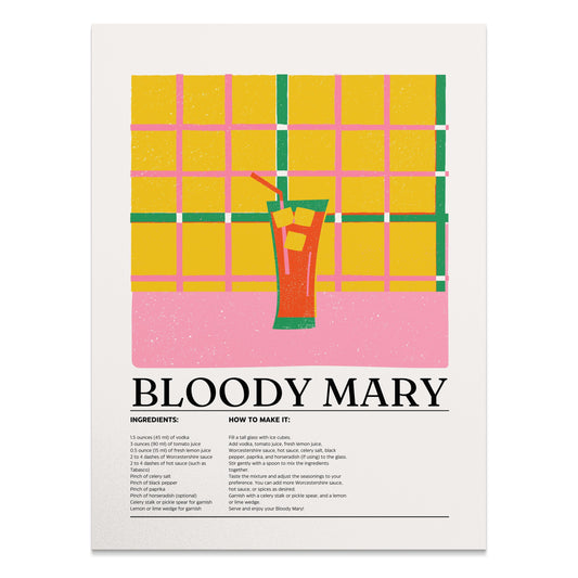 Premium Poster of Bloody Mary Cocktail Recipe Kitchen Decor Art Posters