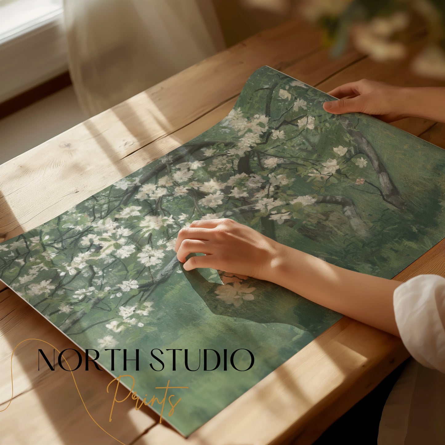 Premium Poster of Blossoming Tree with White Flowers Art Print Posters