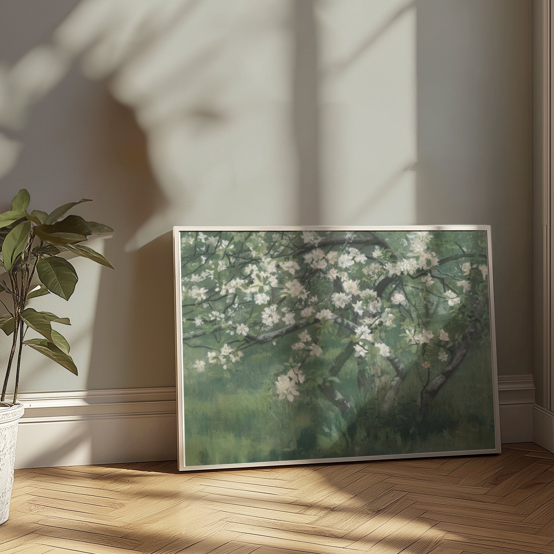 Premium Poster of Blossoming Tree with White Flowers Art Print Posters