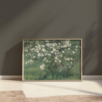 Premium Poster of Blossoming Tree with White Flowers Art Print Posters