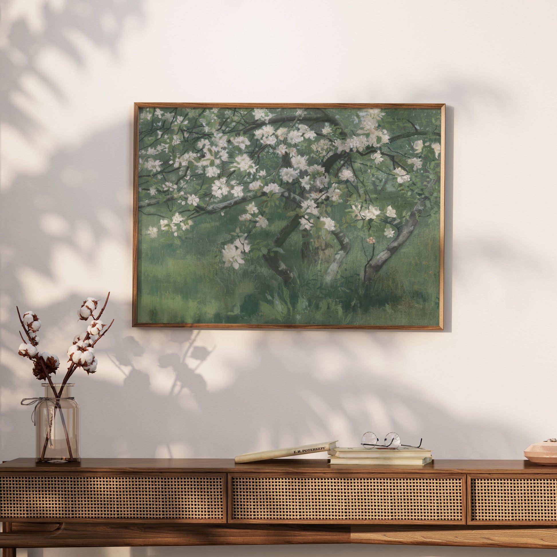 Premium Poster of Blossoming Tree with White Flowers Art Print Posters