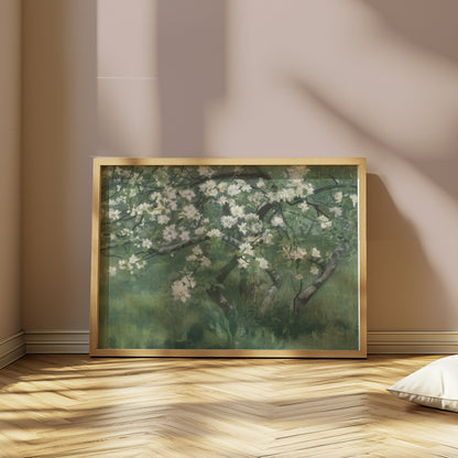 Premium Poster of Blossoming Tree with White Flowers Art Print Posters