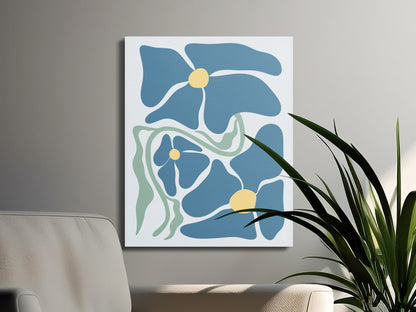 Premium Poster of Blue Flowers Abstract Art Floral Design Canvas Wraps