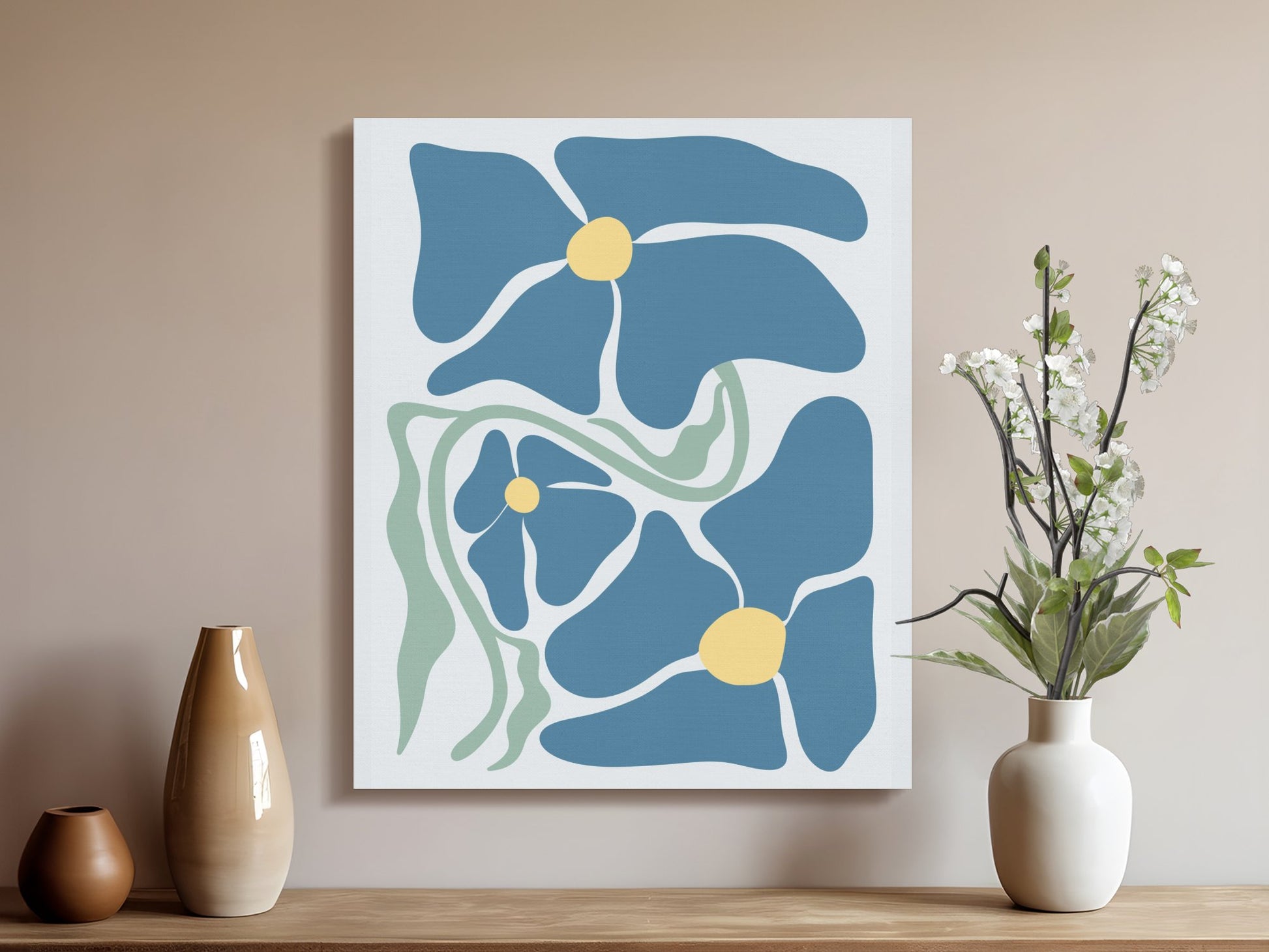 Premium Poster of Blue Flowers Abstract Art Floral Design Canvas Wraps