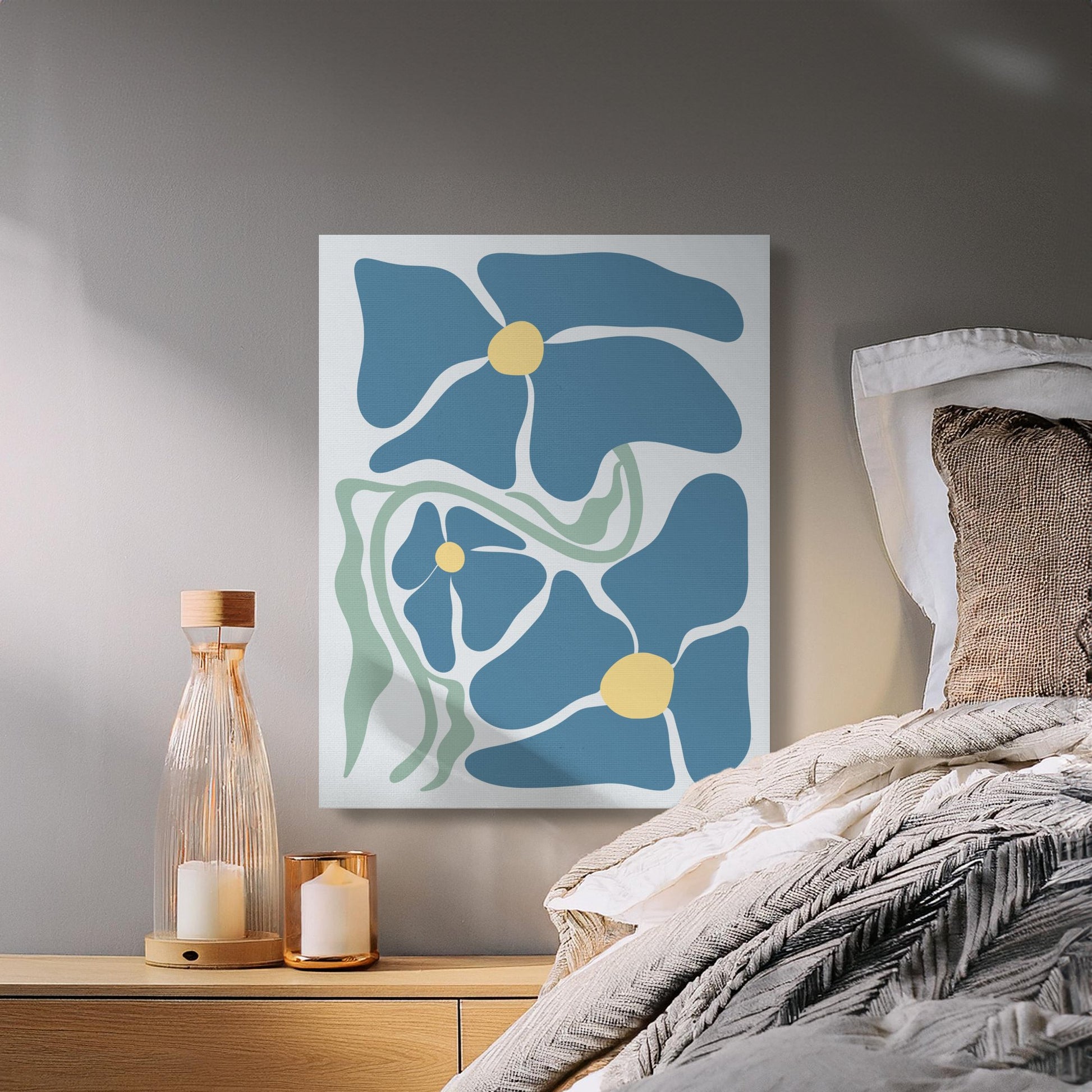 Premium Poster of Blue Flowers Abstract Art Floral Design Canvas Wraps