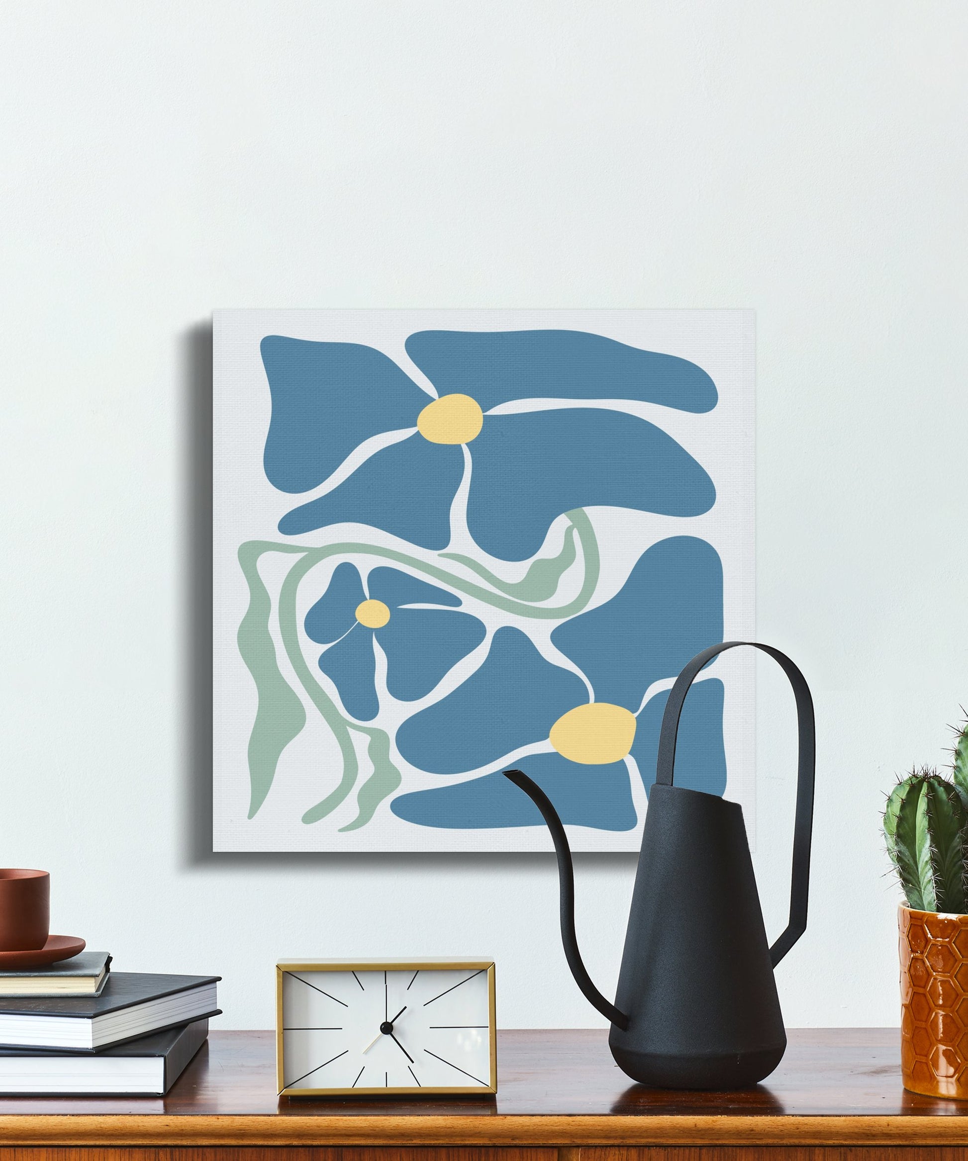 Premium Poster of Blue Flowers Abstract Art Floral Design Canvas Wraps