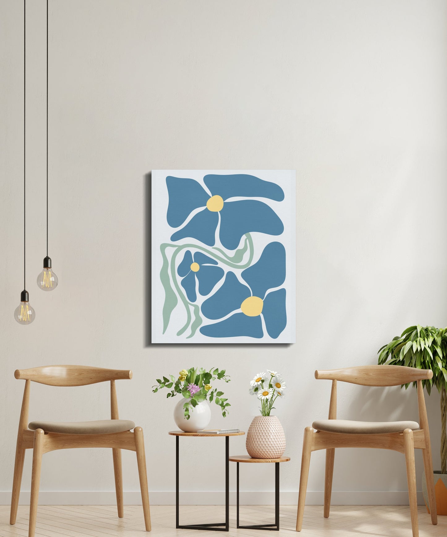 Premium Poster of Blue Flowers Abstract Art Floral Design Canvas Wraps