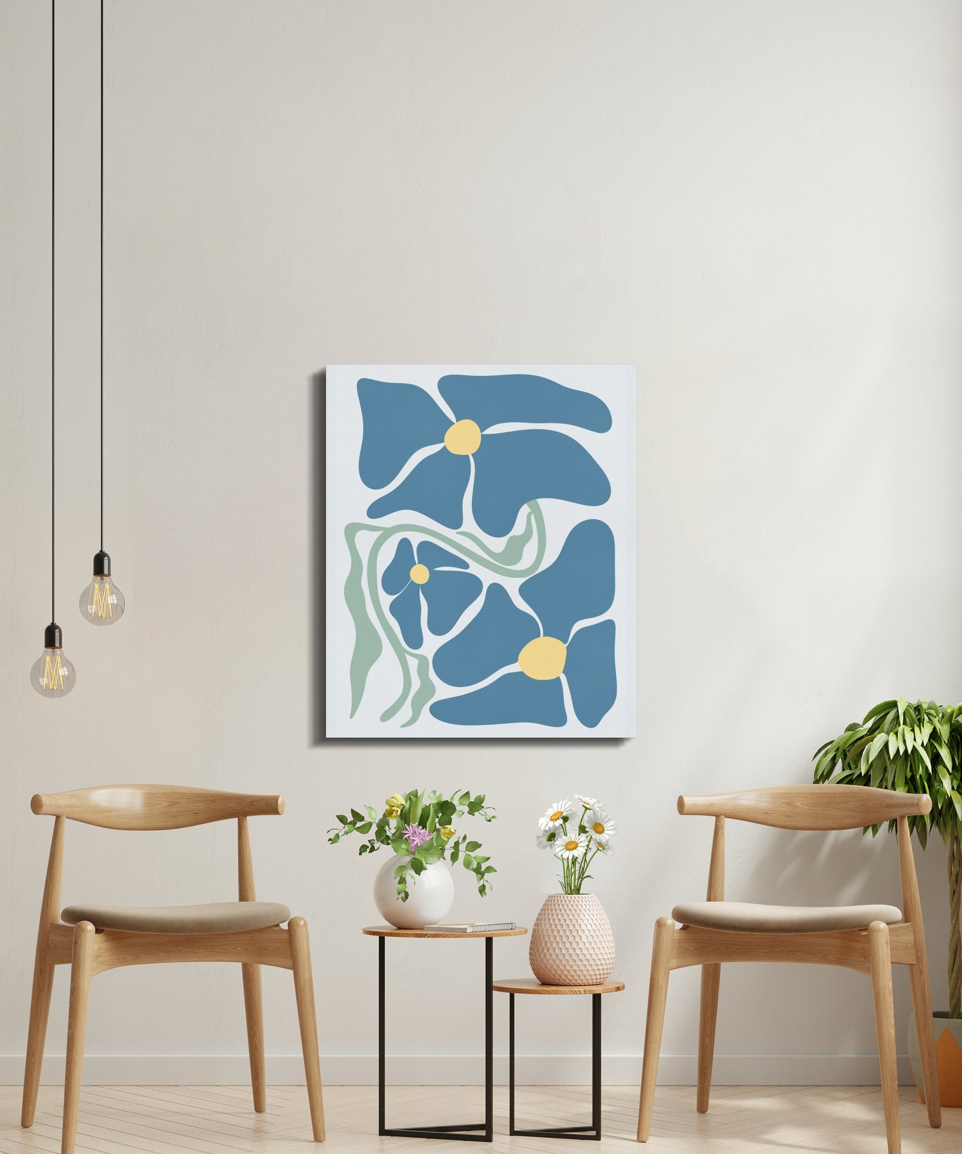 Premium Poster of Blue Flowers Abstract Art Floral Design Canvas Wraps