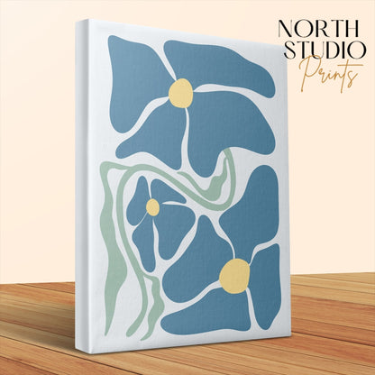 Premium Poster of Blue Flowers Abstract Art Floral Design Canvas Wraps