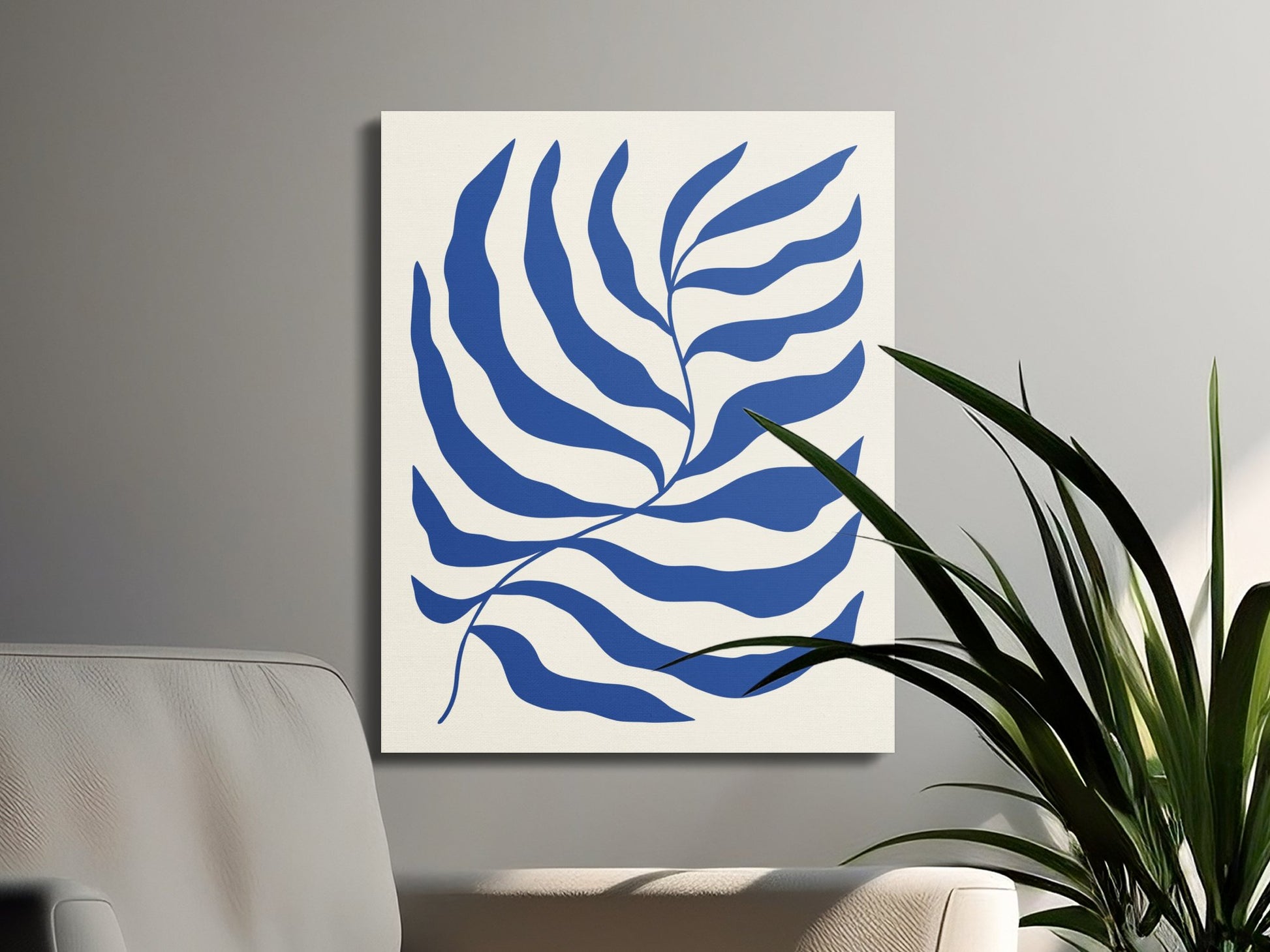 Premium Poster of Blue Leaf Pattern Floral Wall Art Canvas Wraps