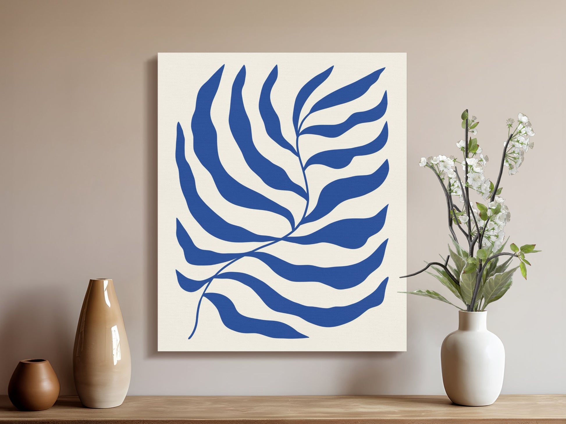 Premium Poster of Blue Leaf Pattern Floral Wall Art Canvas Wraps