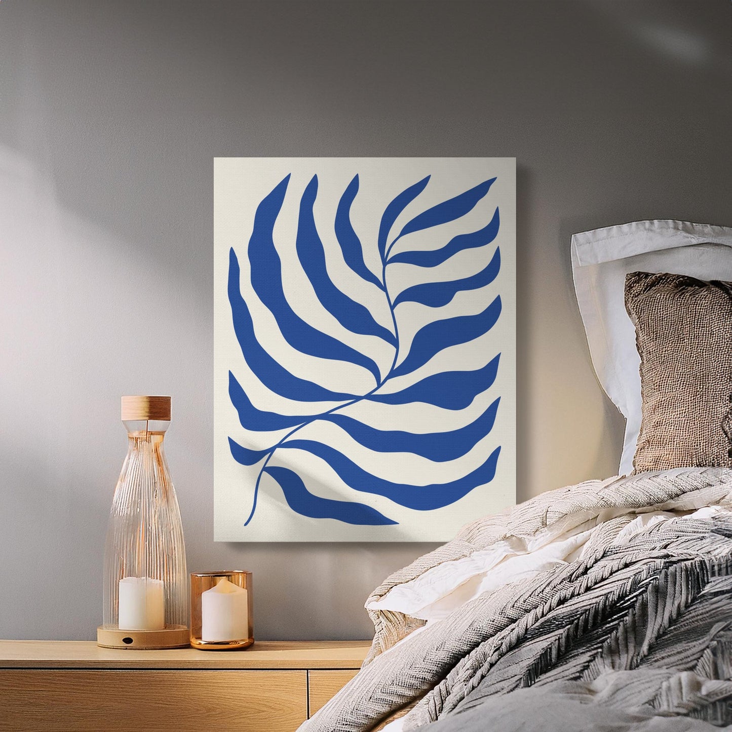 Premium Poster of Blue Leaf Pattern Floral Wall Art Canvas Wraps
