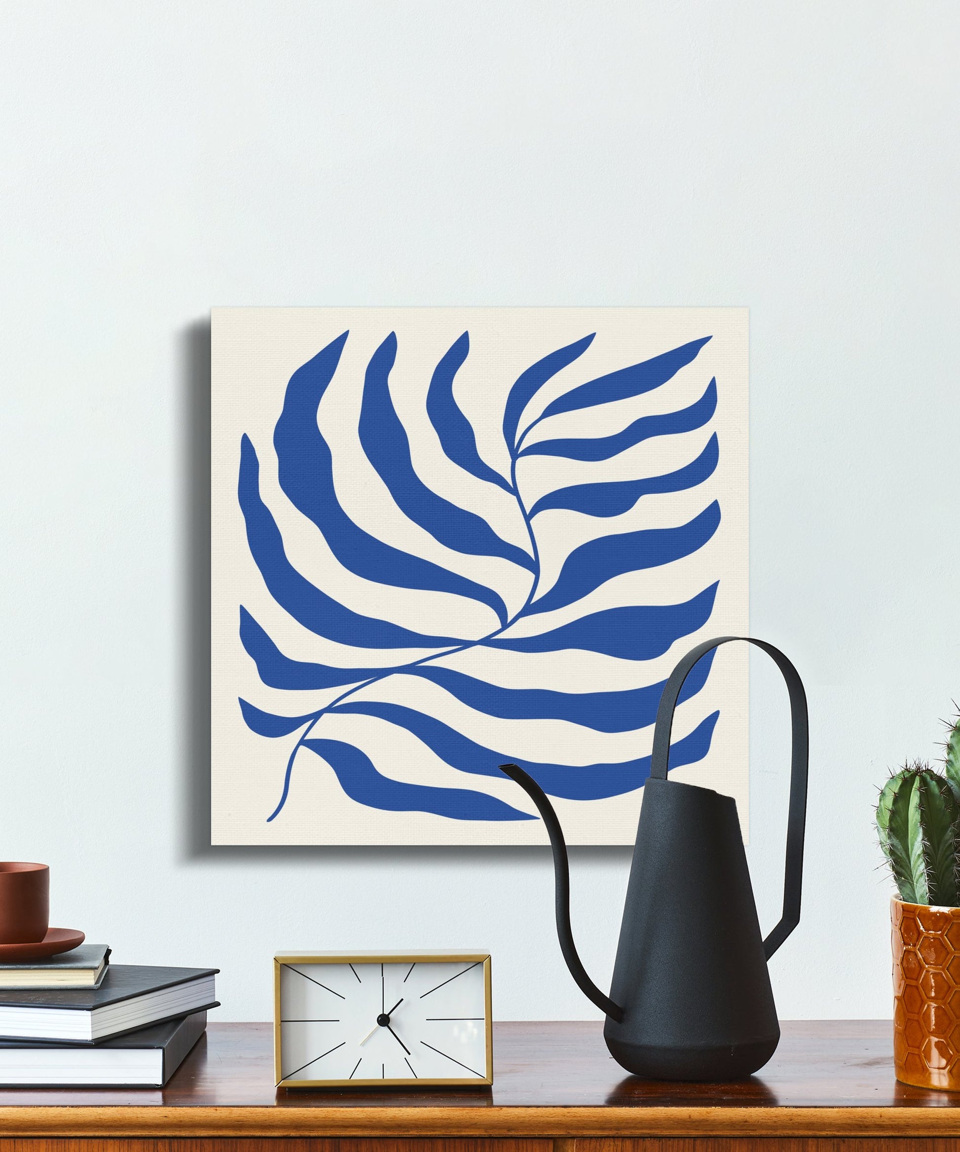 Premium Poster of Blue Leaf Pattern Floral Wall Art Canvas Wraps