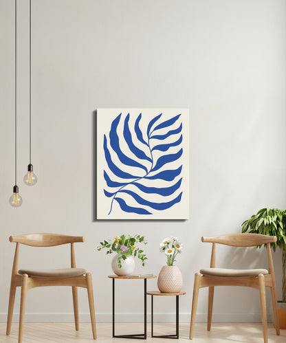 Premium Poster of Blue Leaf Pattern Floral Wall Art Canvas Wraps