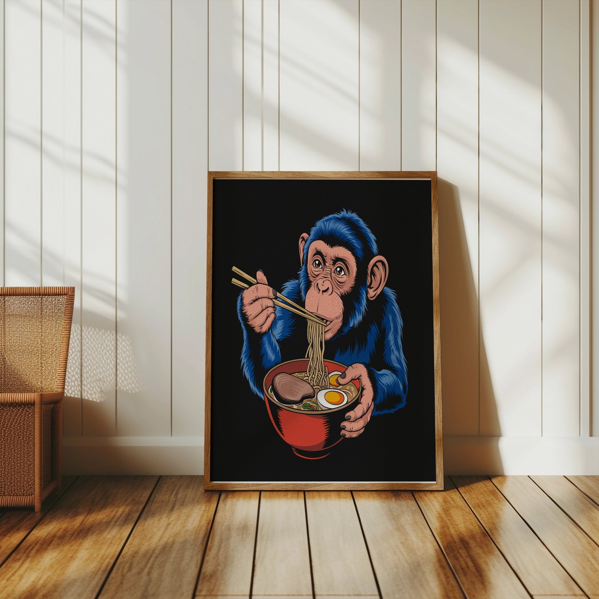Premium Poster of Blue Monkey Eating Ramen Unique Art Posters