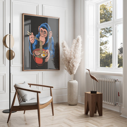 Premium Poster of Blue Monkey Eating Ramen Unique Art Posters
