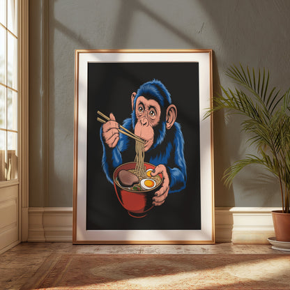 Premium Poster of Blue Monkey Eating Ramen Unique Art Posters