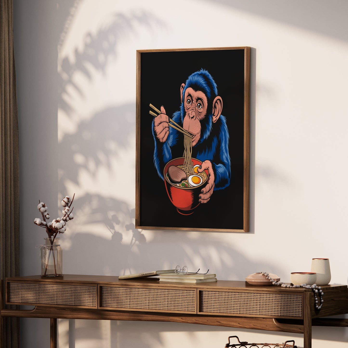 Premium Poster of Blue Monkey Eating Ramen Unique Art Posters