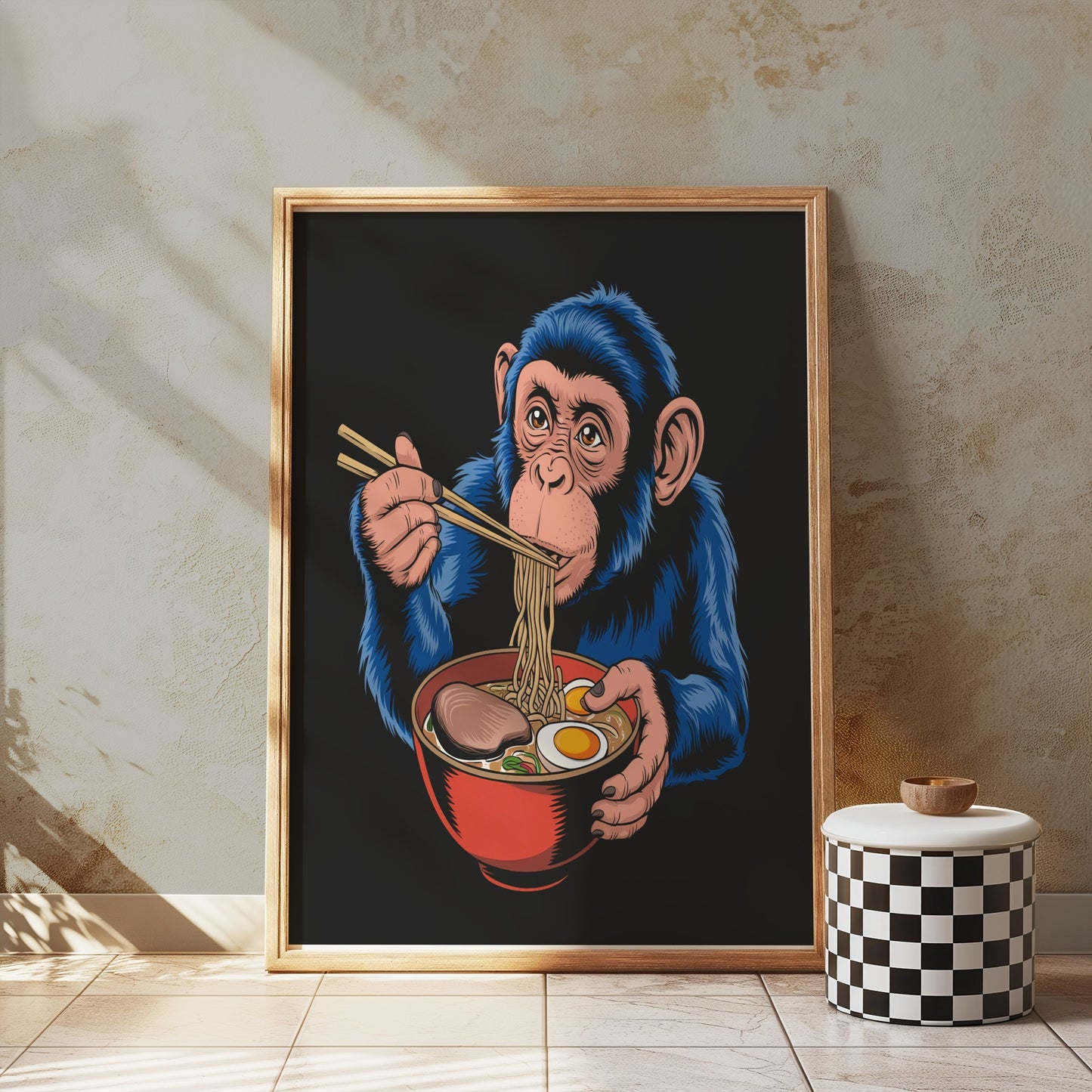 Premium Poster of Blue Monkey Eating Ramen Unique Art Posters