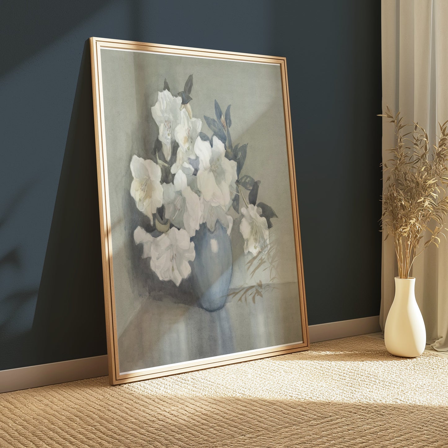Premium Poster of Blue Vase with White Flowers Art Posters