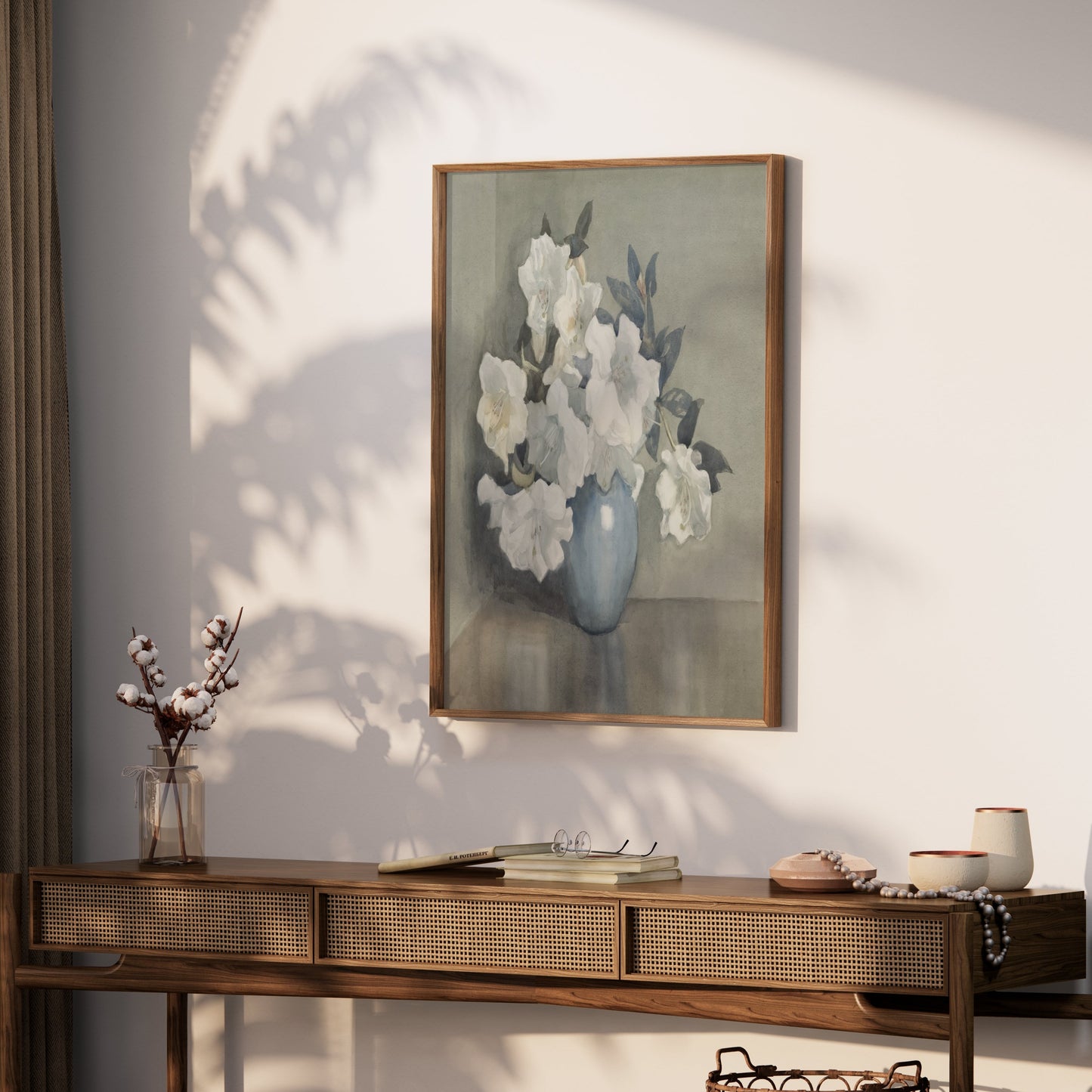 Premium Poster of Blue Vase with White Flowers Art Posters