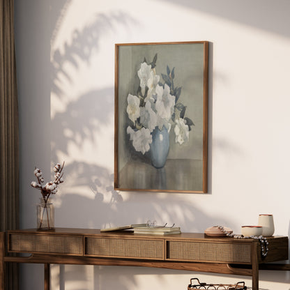 Premium Poster of Blue Vase with White Flowers Art Posters