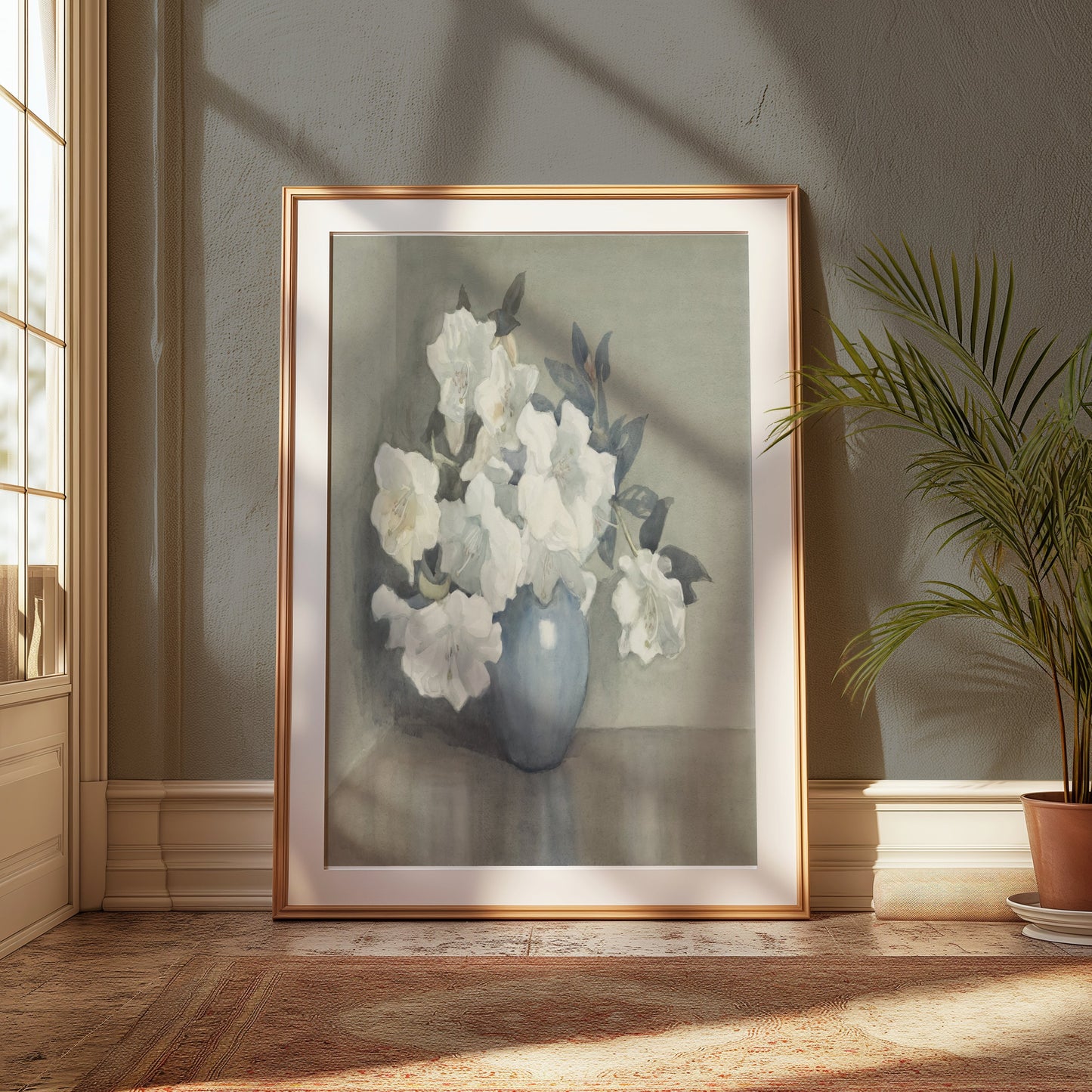 Premium Poster of Blue Vase with White Flowers Art Posters