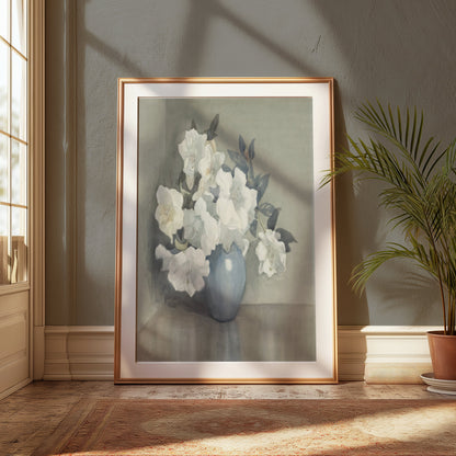 Premium Poster of Blue Vase with White Flowers Art Posters