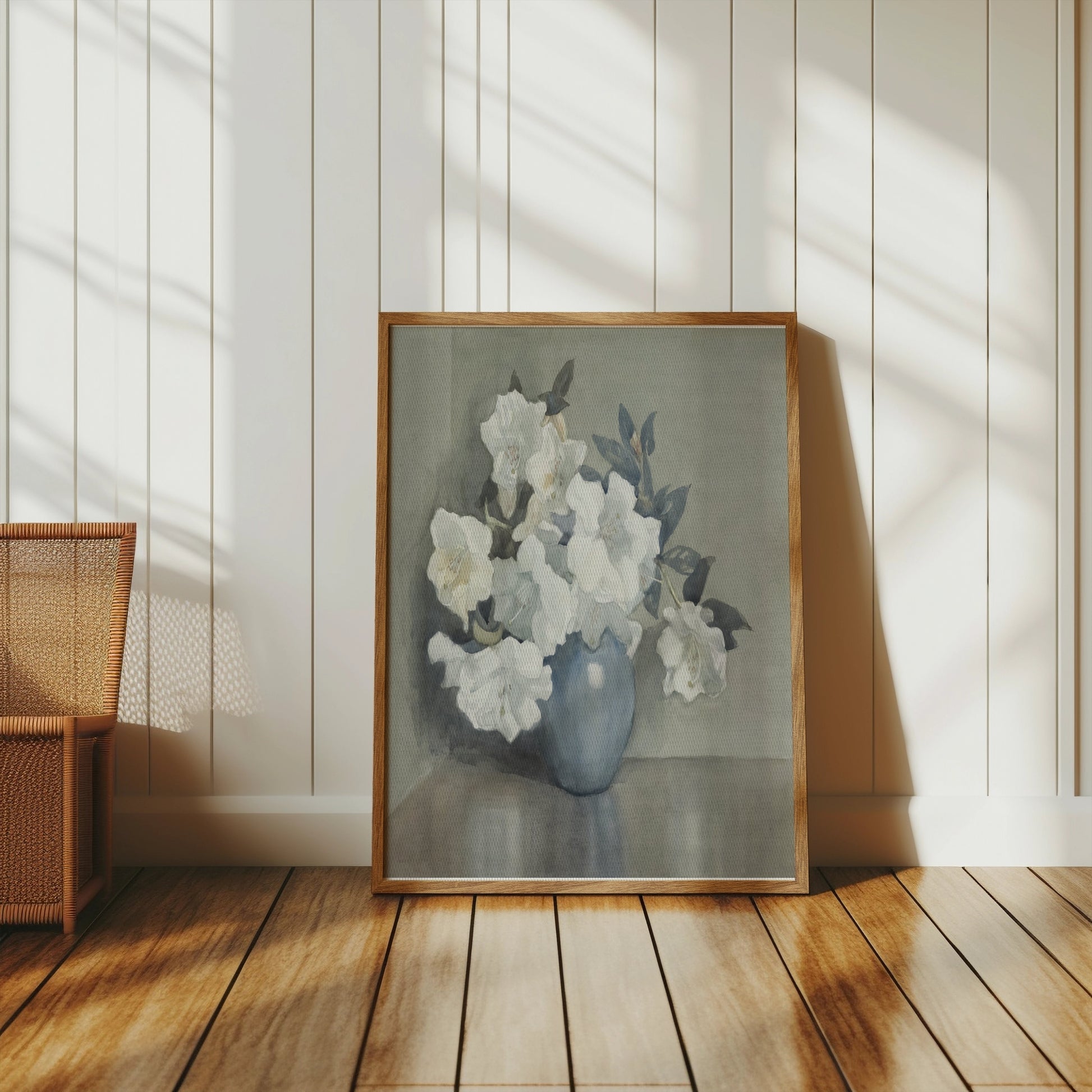 Premium Poster of Blue Vase with White Flowers Art Posters