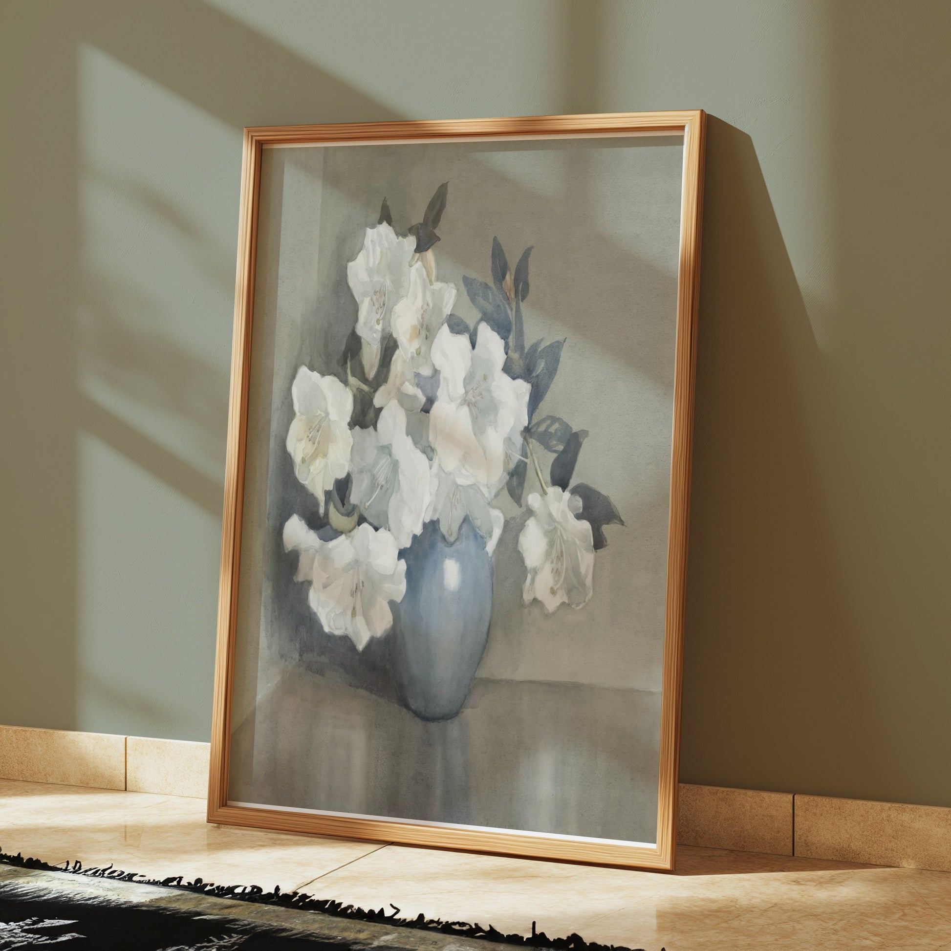Premium Poster of Blue Vase with White Flowers Art Posters