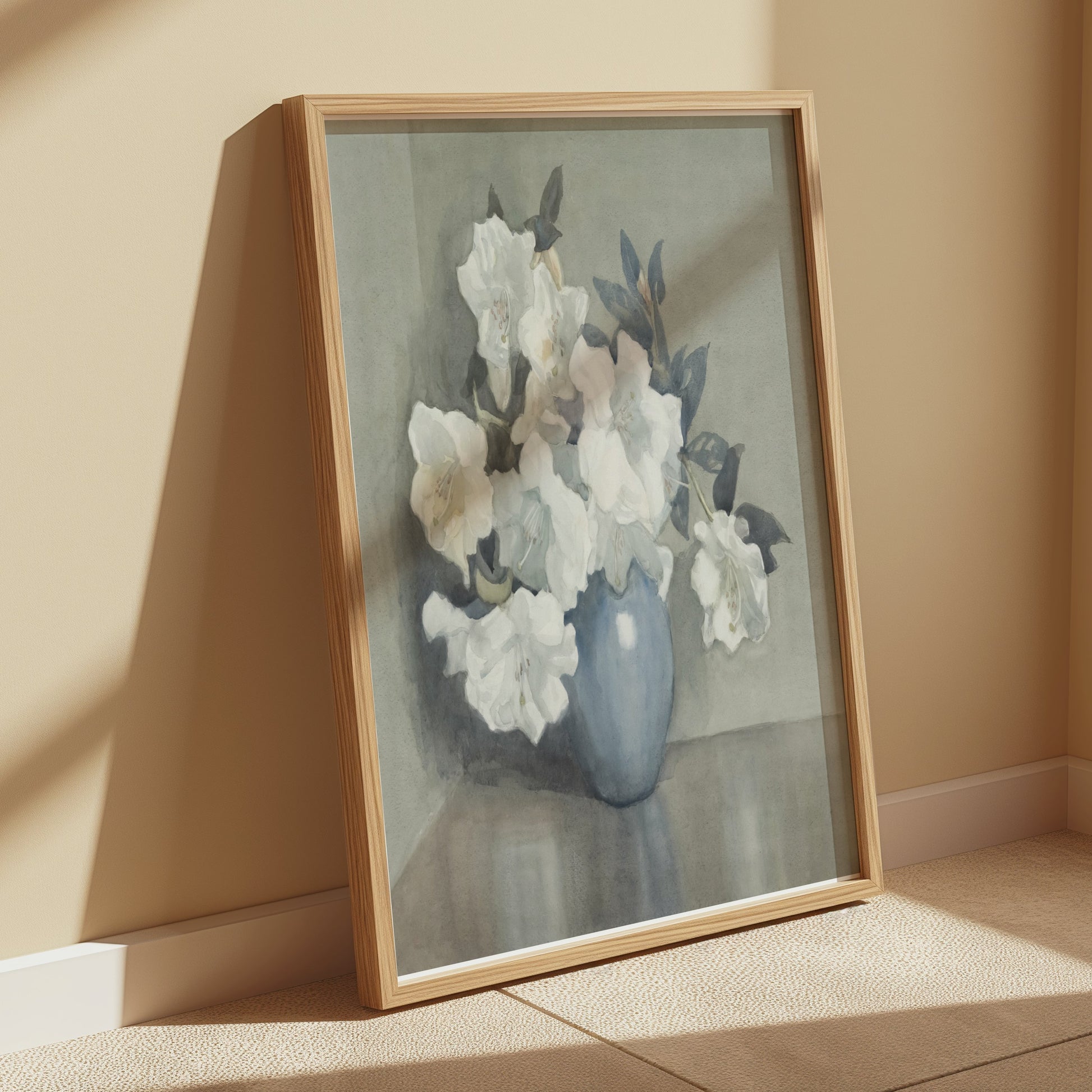 Premium Poster of Blue Vase with White Flowers Art Posters