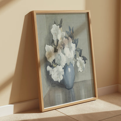Premium Poster of Blue Vase with White Flowers Art Posters
